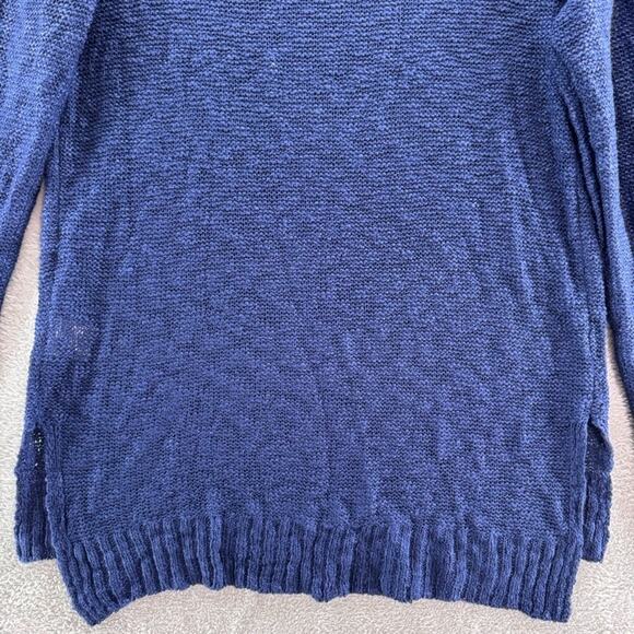 Oh MG Open Knit Sweater Womens L Blue Crew Neck Pullover Long Sleeve Side Slit - Picture 9 of 16